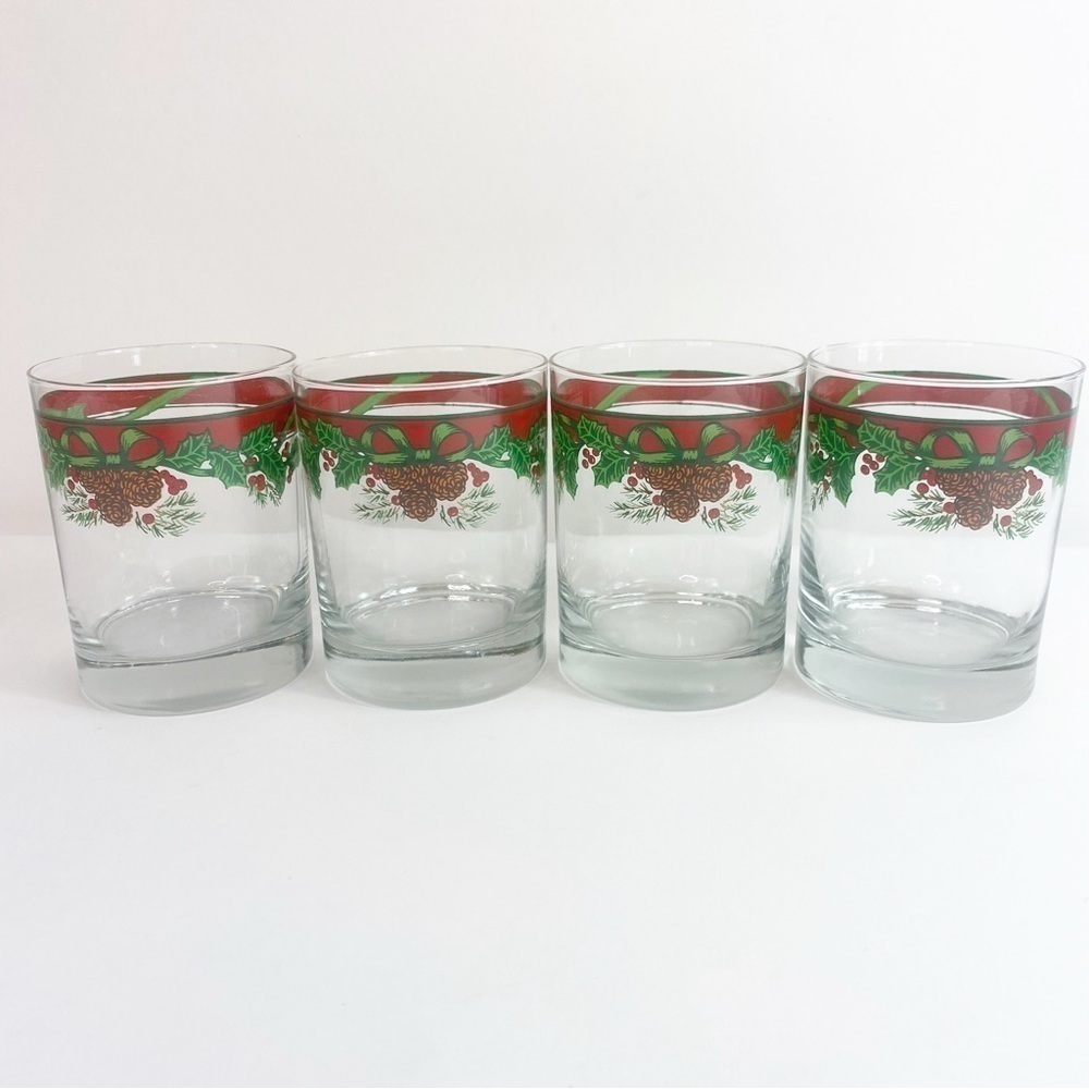 Tienshan Vintage Christmas Traditions Double Old Fashioned Glasses Set of 4